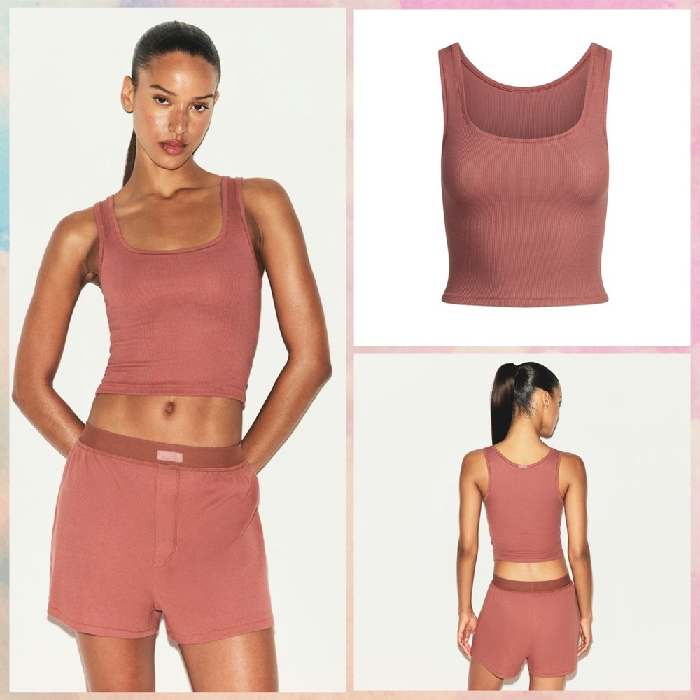 Skims Cotton Rib Tank Top Redwood New